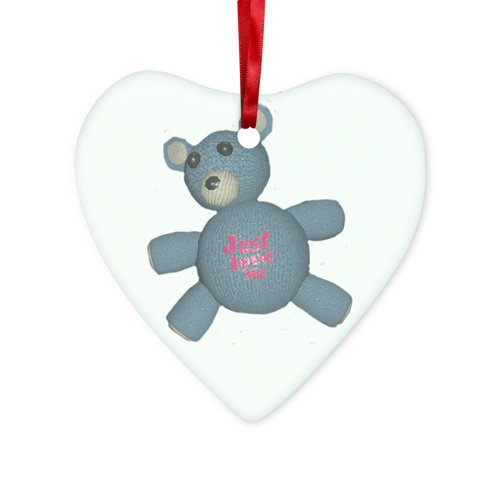 Bear_Object Glass Hanging Ornament in round and heart shapes, featuring a red ribbon and gold string, beautifully packaged in a white box.