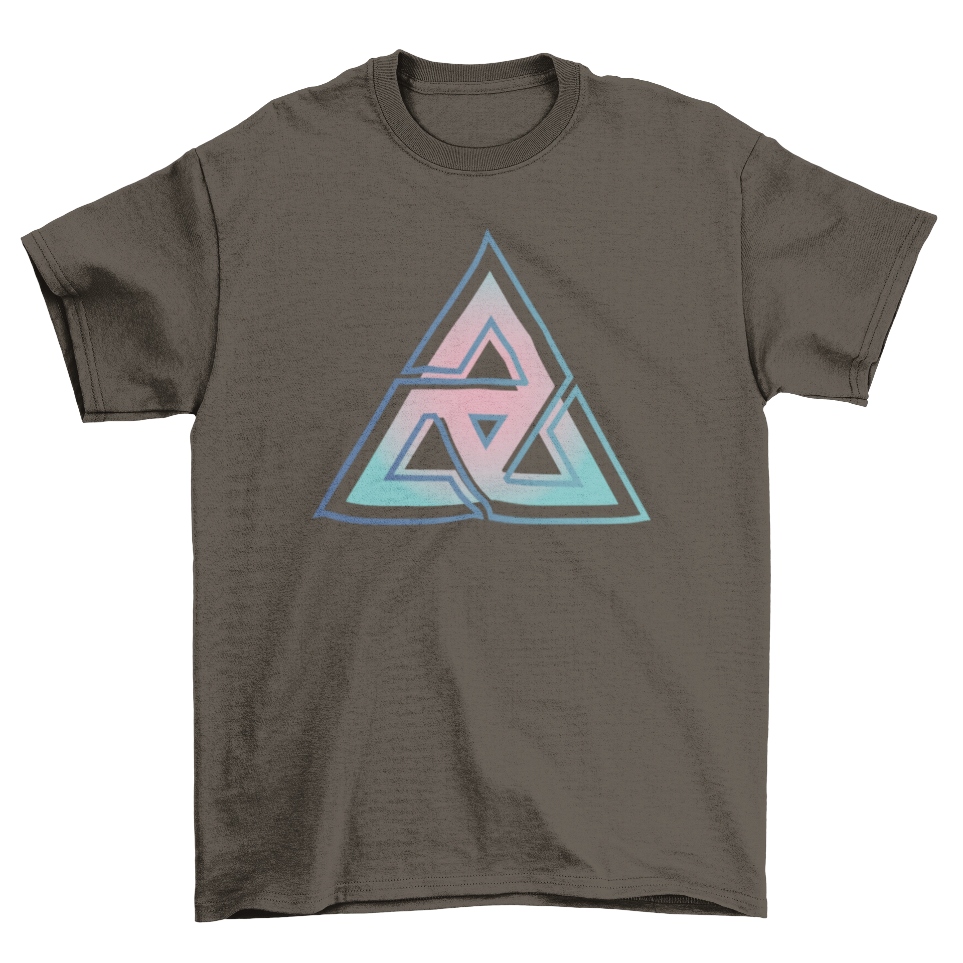 A stylish t-shirt featuring a beautiful abstract gradient triangle design in vibrant colors.