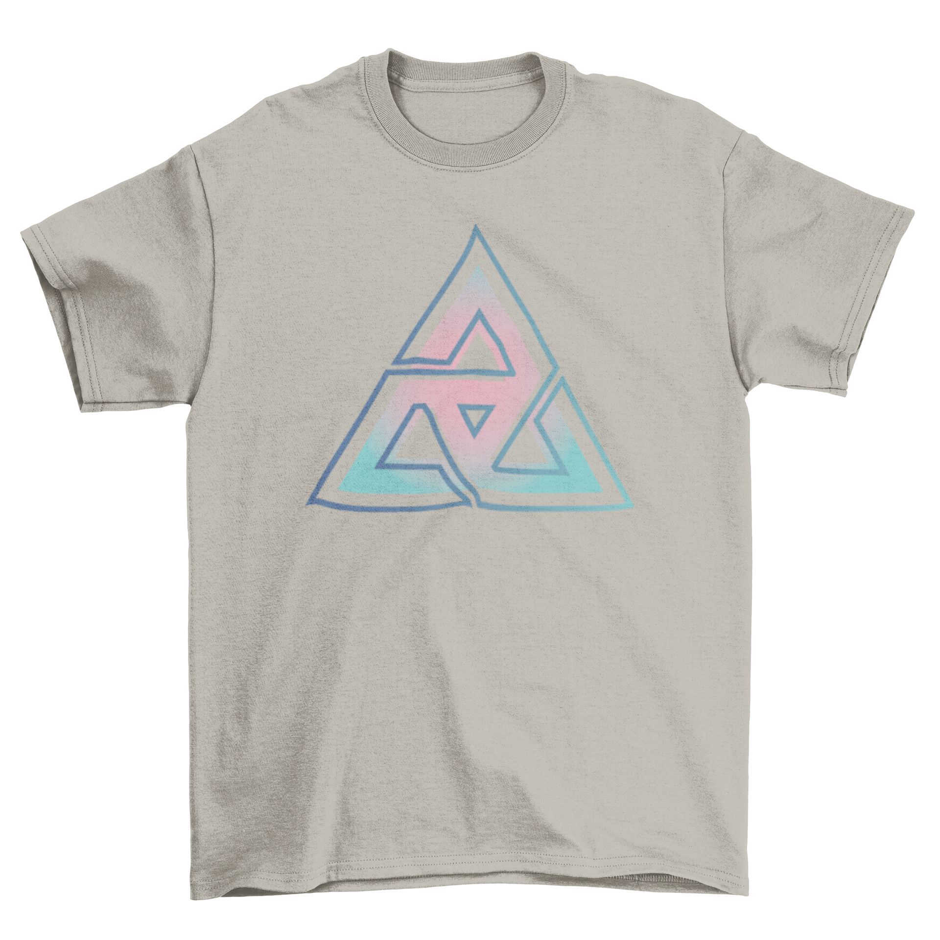 A stylish t-shirt featuring a beautiful abstract gradient triangle design in vibrant colors.