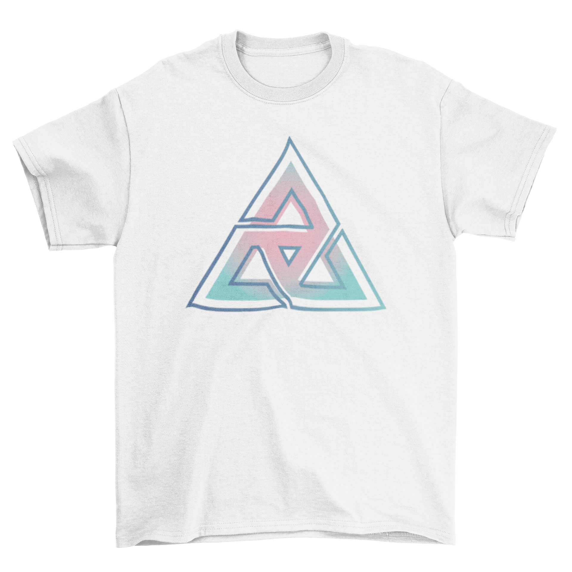 A stylish t-shirt featuring a beautiful abstract gradient triangle design in vibrant colors.