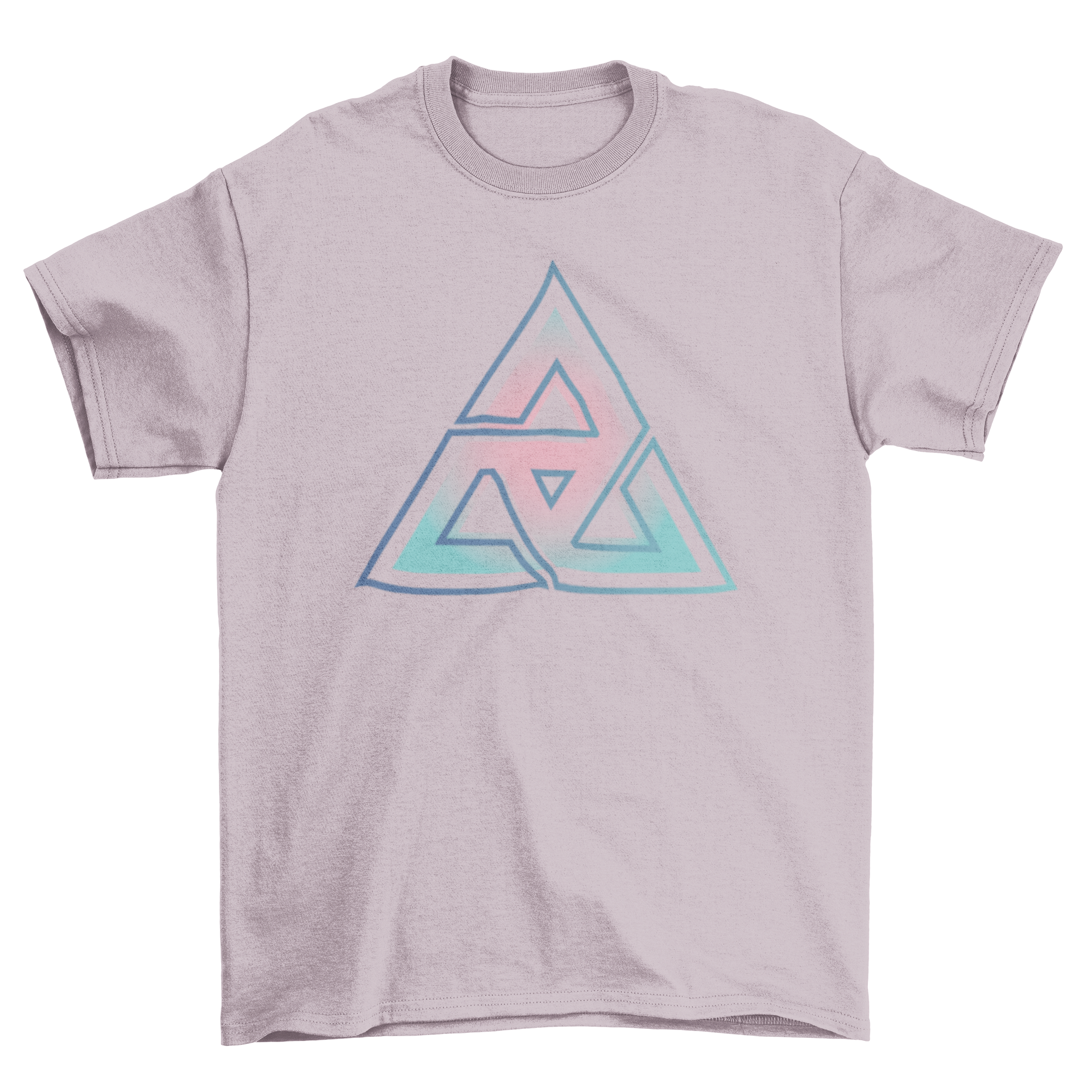 A stylish t-shirt featuring a beautiful abstract gradient triangle design in vibrant colors.