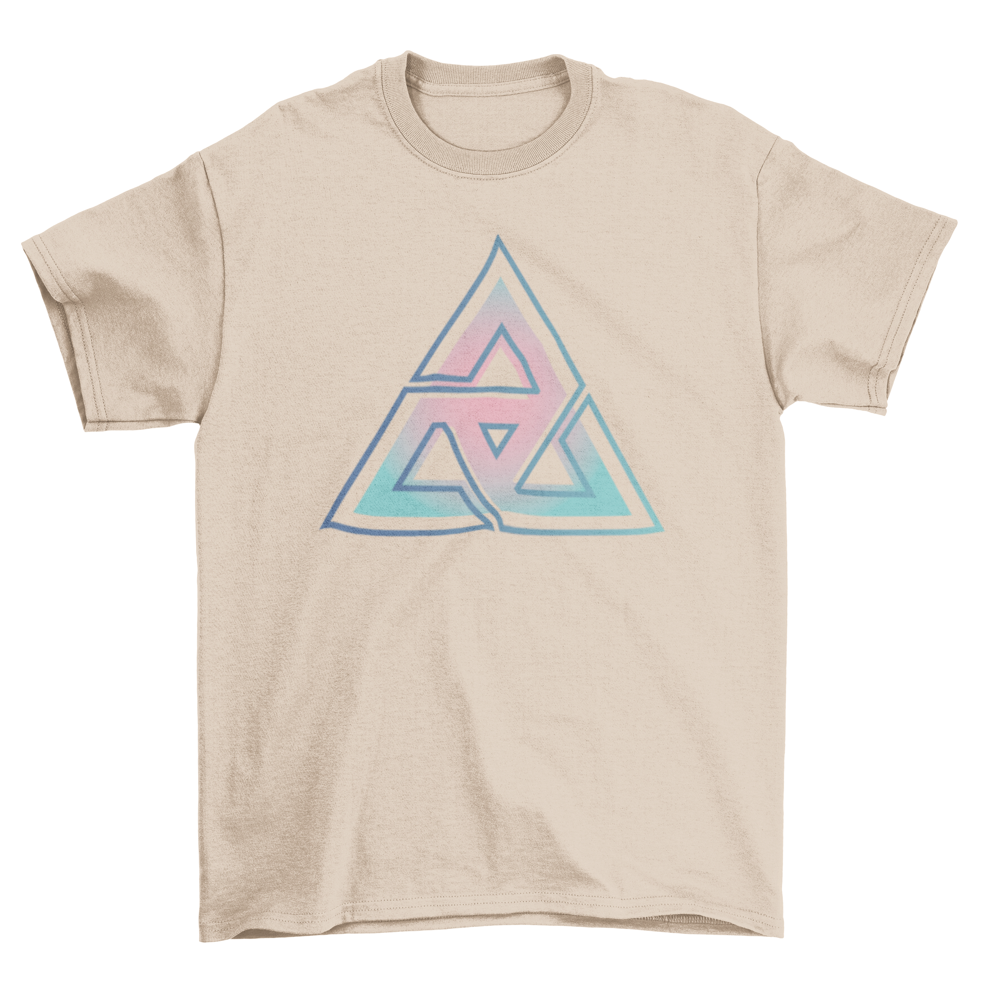 A stylish t-shirt featuring a beautiful abstract gradient triangle design in vibrant colors.