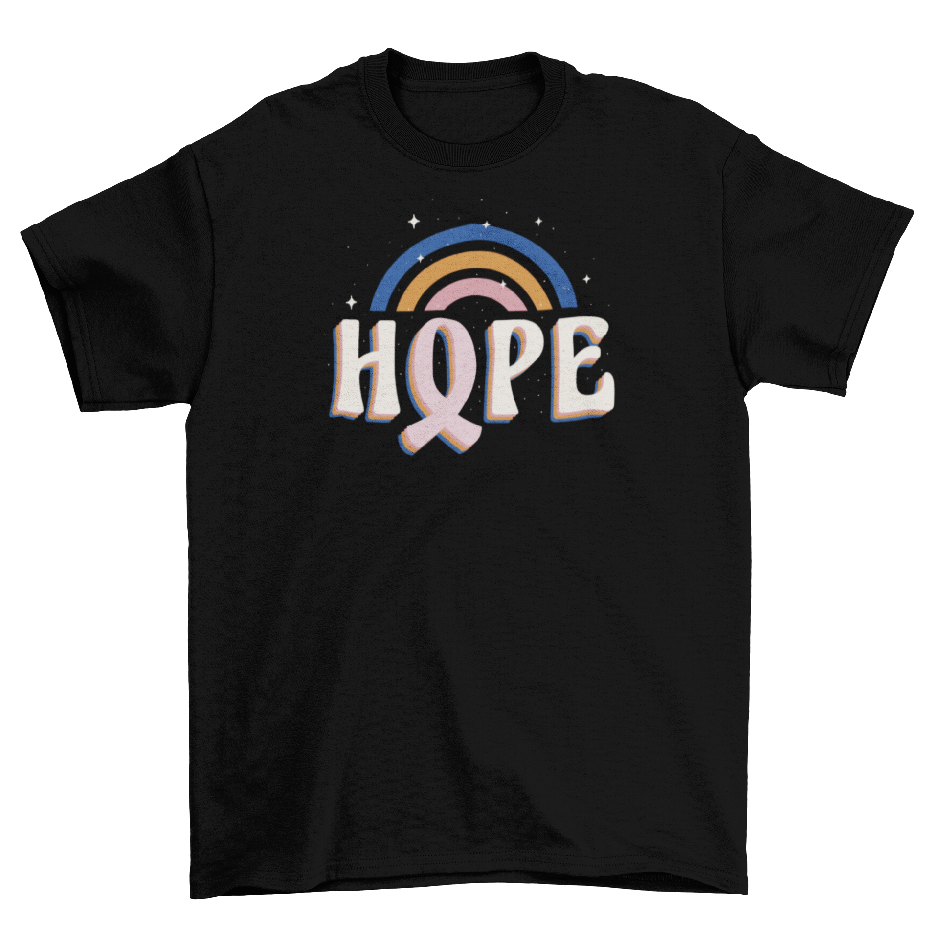 Beautiful breast cancer awareness t-shirt featuring the quote 'Hope' and a colorful rainbow design.