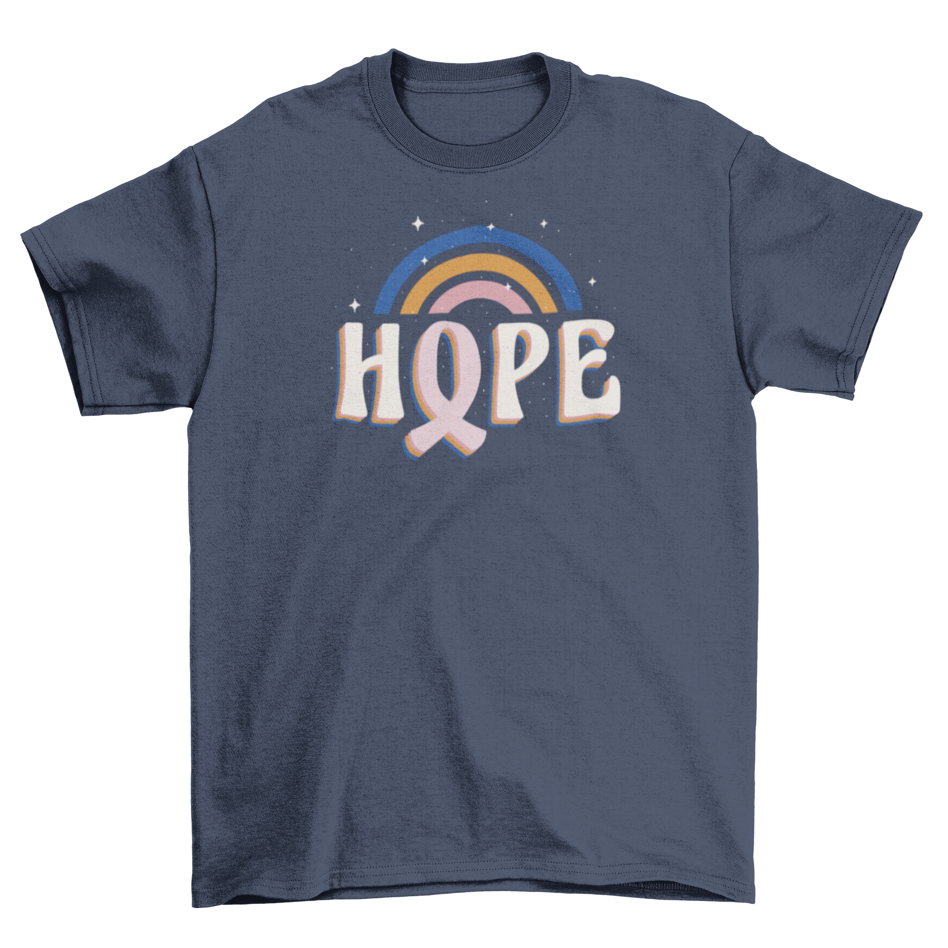 Beautiful breast cancer awareness t-shirt featuring the quote 'Hope' and a colorful rainbow design.