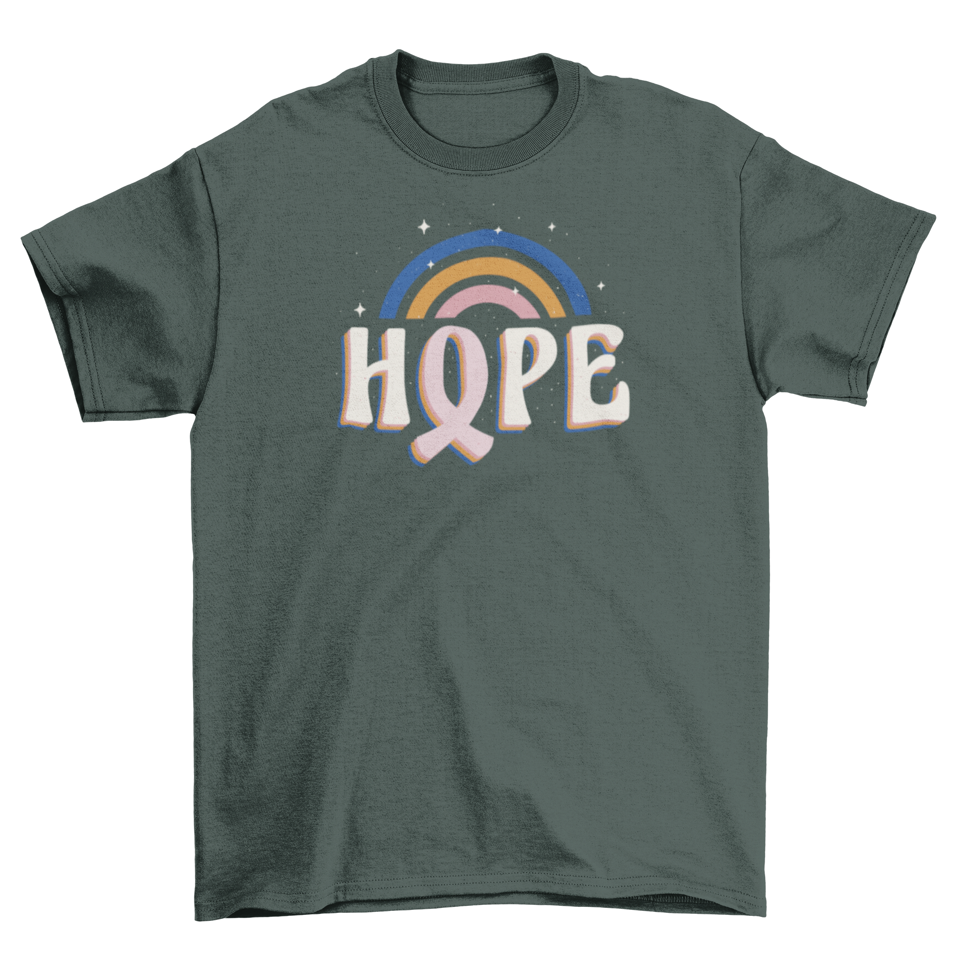 Beautiful breast cancer awareness t-shirt featuring the quote 'Hope' and a colorful rainbow design.