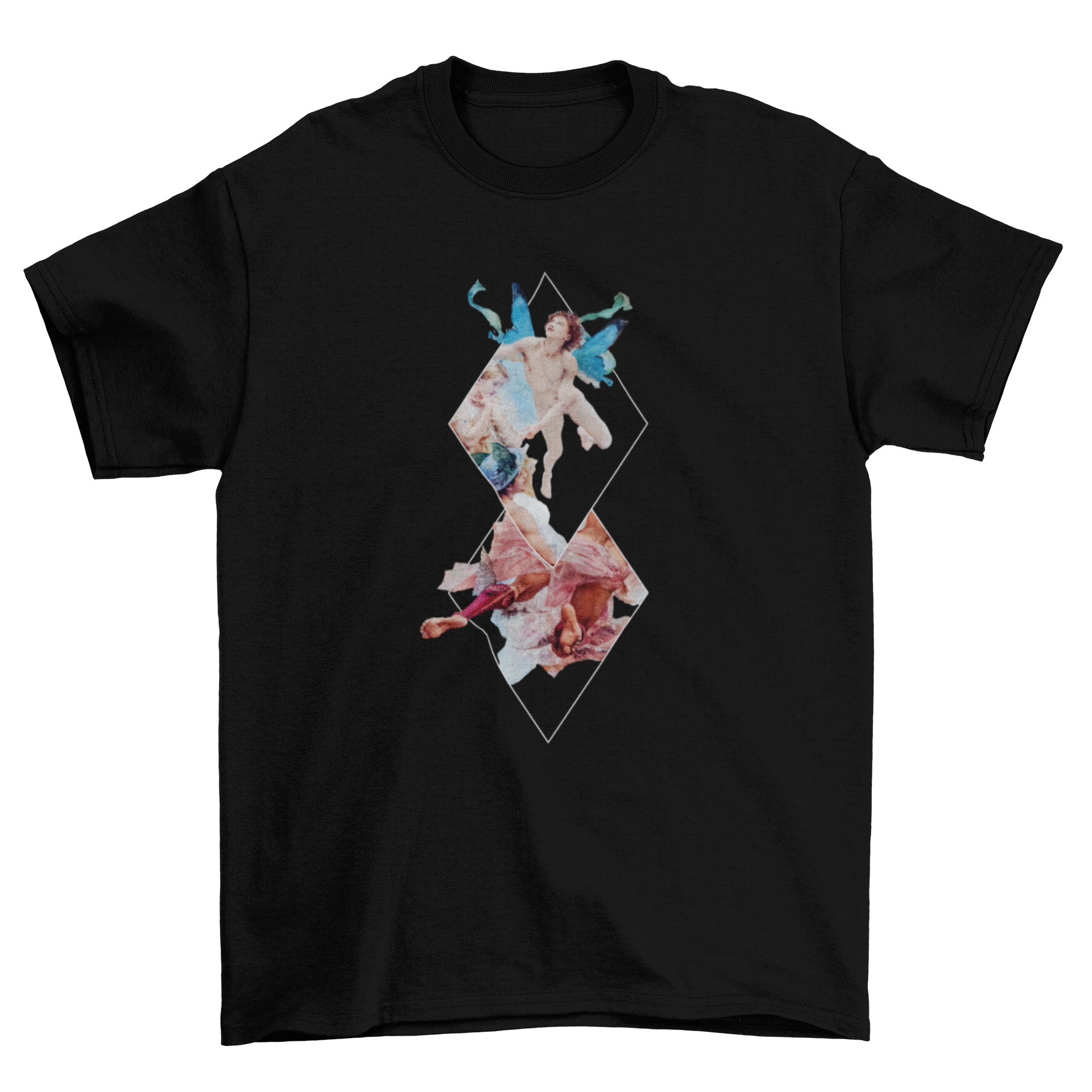 Beautiful Cool Geometric Fashion Angels Graphic tee featuring a unique geometric photographic design in vibrant colors.