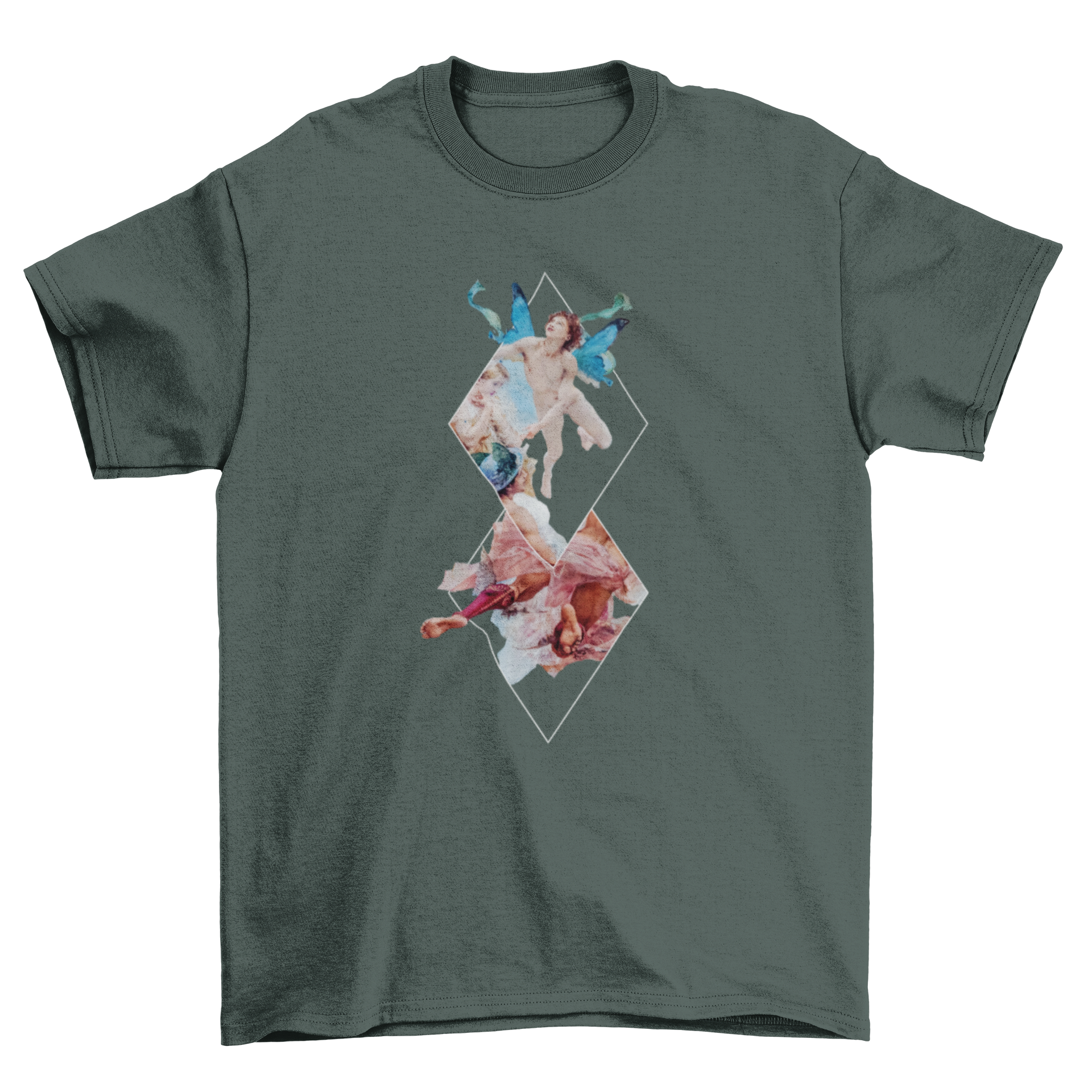 Beautiful Cool Geometric Fashion Angels Graphic tee featuring a unique geometric photographic design in vibrant colors.