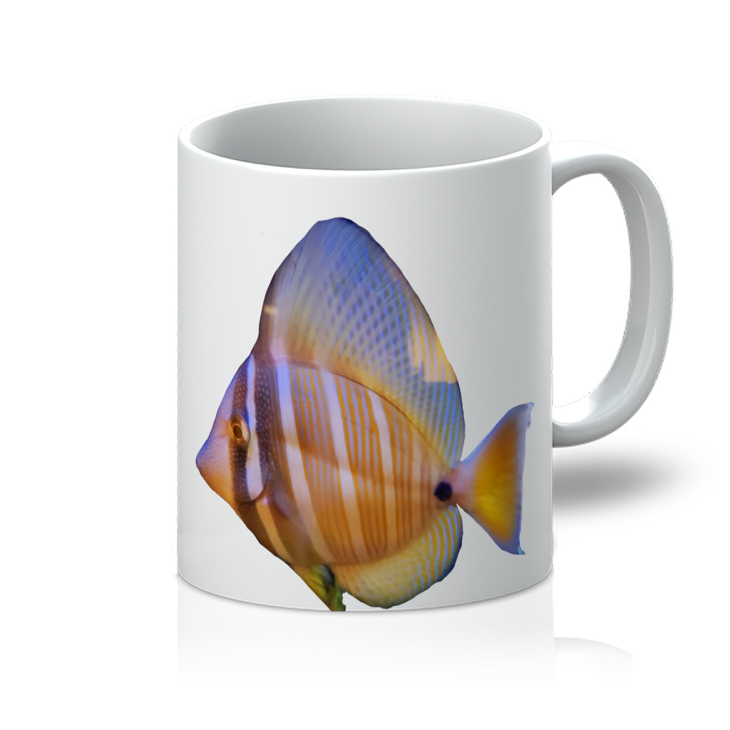 Beautiful Colored Fish 11oz Mug showcasing vibrant fish designs on a white background, perfect for coffee or tea.