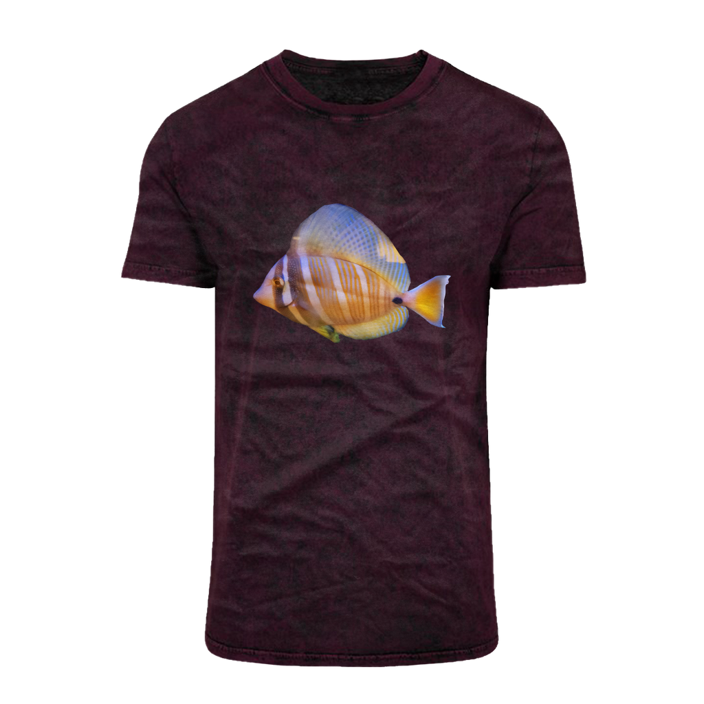 Beautiful Colored Fish Acid Washed T-Shirt featuring a unique batik look, round neck, and comfortable fit, perfect for casual wear.