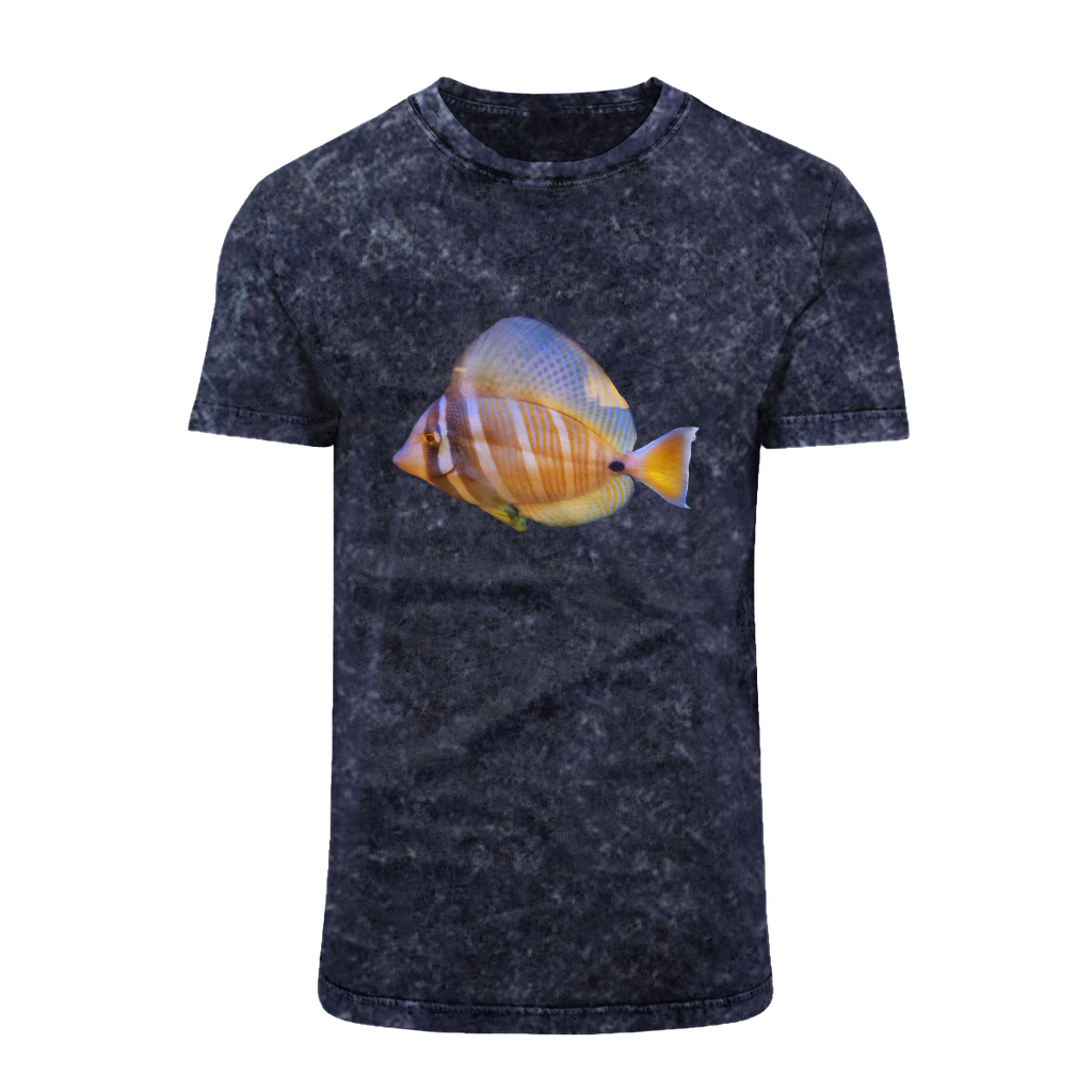 Beautiful Colored Fish Acid Washed T-Shirt featuring a unique batik look, round neck, and comfortable fit, perfect for casual wear.