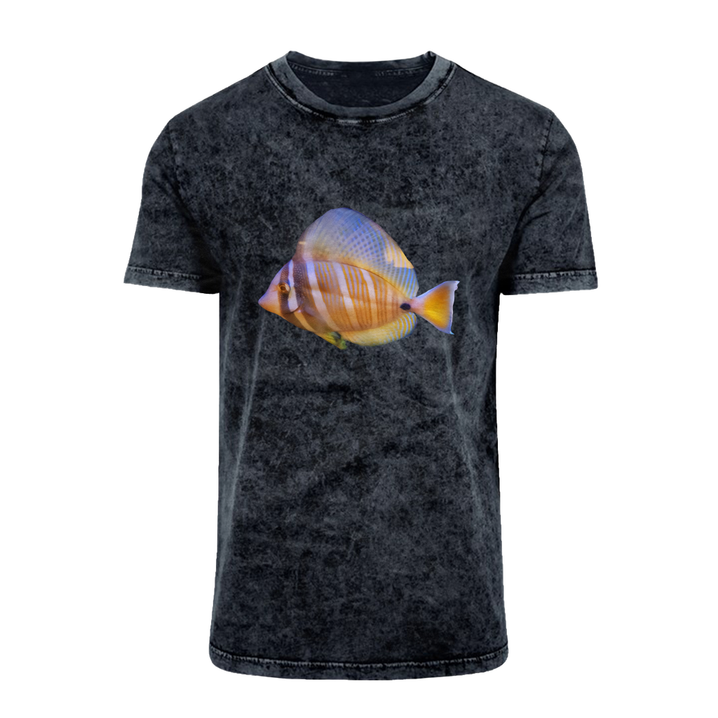 Beautiful Colored Fish Acid Washed T-Shirt featuring a unique batik look, round neck, and comfortable fit, perfect for casual wear.