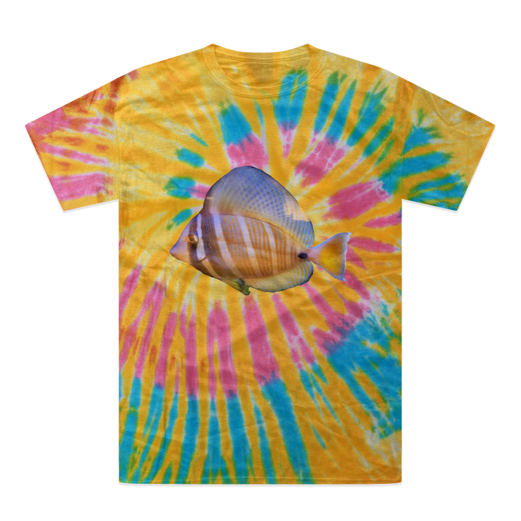 Beautiful Colored Fish Tie-Dye T-Shirt featuring vibrant colors and unique patterns, made from 100% heavyweight cotton.