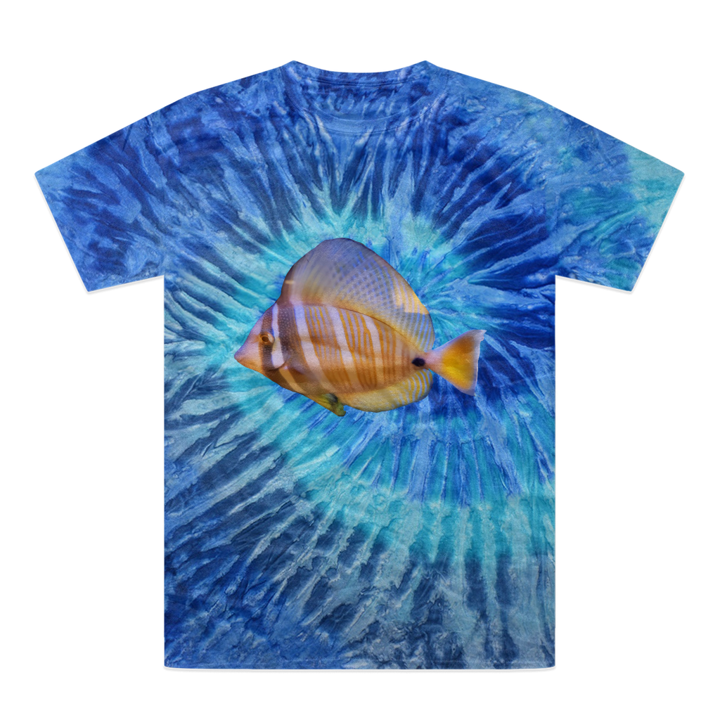 Beautiful Colored Fish Tie-Dye T-Shirt featuring vibrant colors and unique patterns, made from 100% heavyweight cotton.