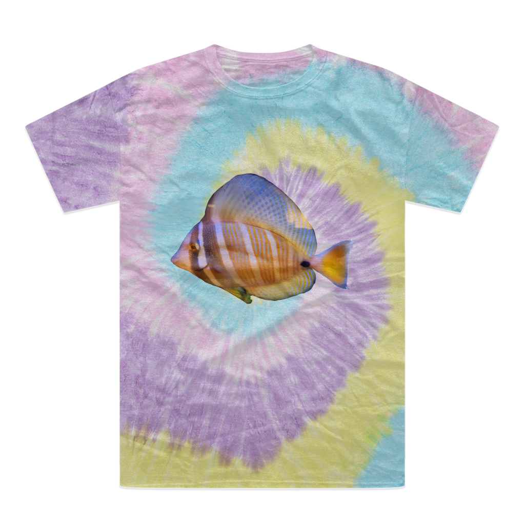 Beautiful Colored Fish Tie-Dye T-Shirt featuring vibrant colors and unique patterns, made from 100% heavyweight cotton.