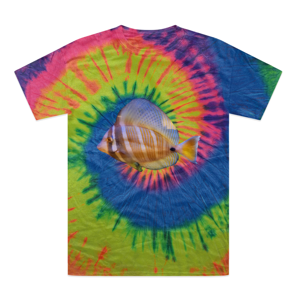 Beautiful Colored Fish Tie-Dye T-Shirt featuring vibrant colors and unique patterns, made from 100% heavyweight cotton.