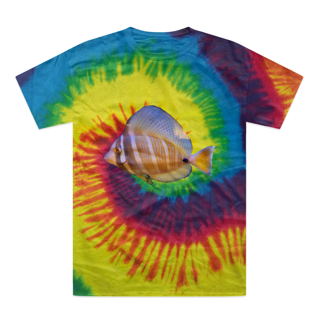 Beautiful Colored Fish Tie-Dye T-Shirt featuring vibrant colors and unique patterns, made from 100% heavyweight cotton.