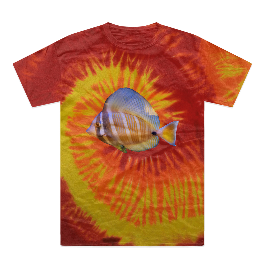 Beautiful Colored Fish Tie-Dye T-Shirt featuring vibrant colors and unique patterns, made from 100% heavyweight cotton.