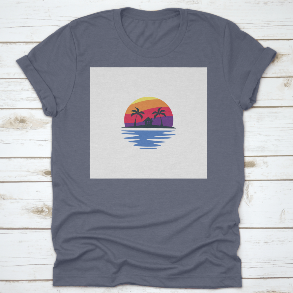 A stylish t-shirt featuring a beautiful sunset design, made from 100% cotton, showcasing its classic fit and midweight fabric.