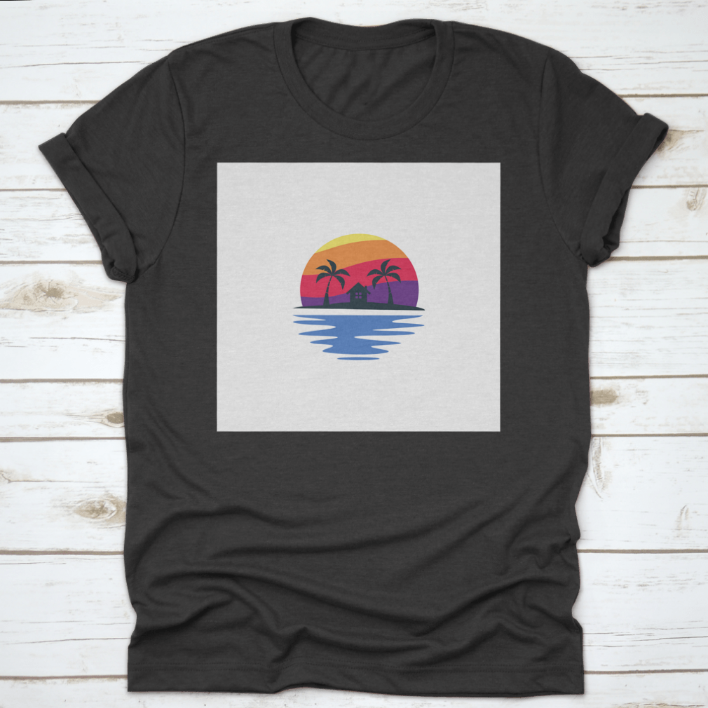 A stylish t-shirt featuring a beautiful sunset design, made from 100% cotton, showcasing its classic fit and midweight fabric.