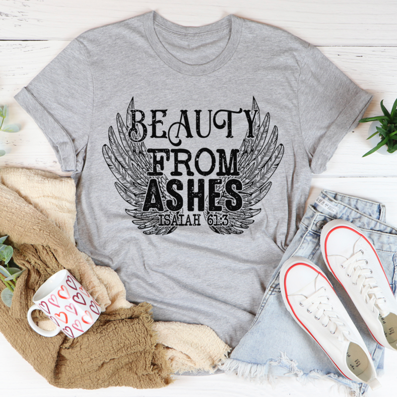 Beauty From Ashes Isaiah 61:3 T-Shirt featuring soft ring-spun cotton and durable stitching, perfect for everyday wear.