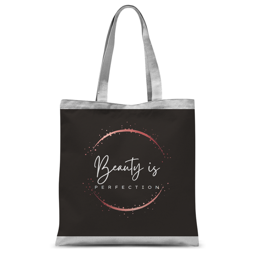 Beauty is Perfection Classic Sublimation Tote Bag in a stylish design, showcasing its spacious interior and customizable front and rear.