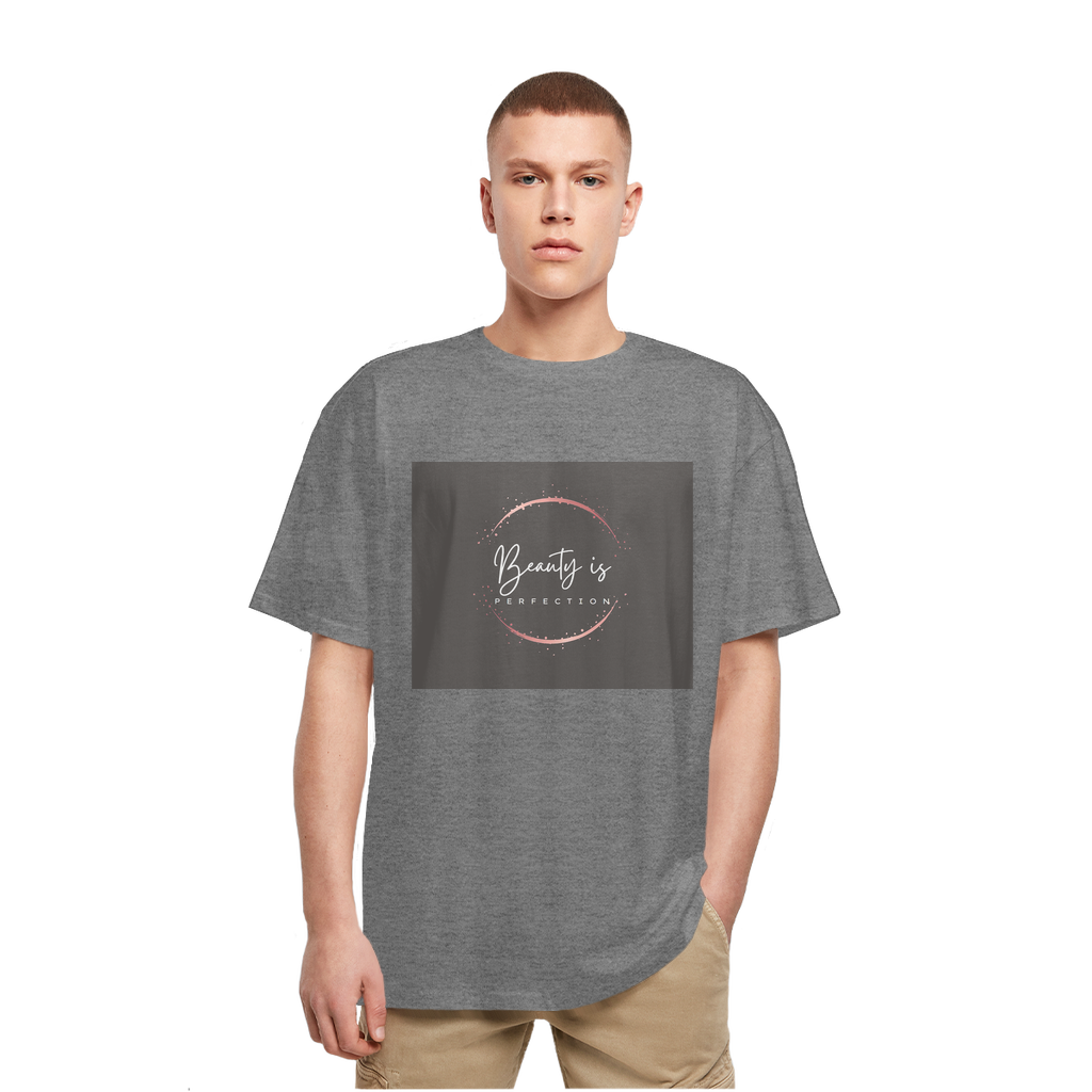 Beauty is Perfection Heavy Oversized T-Shirt in a casual setting, showcasing its relaxed fit and soft cotton fabric.