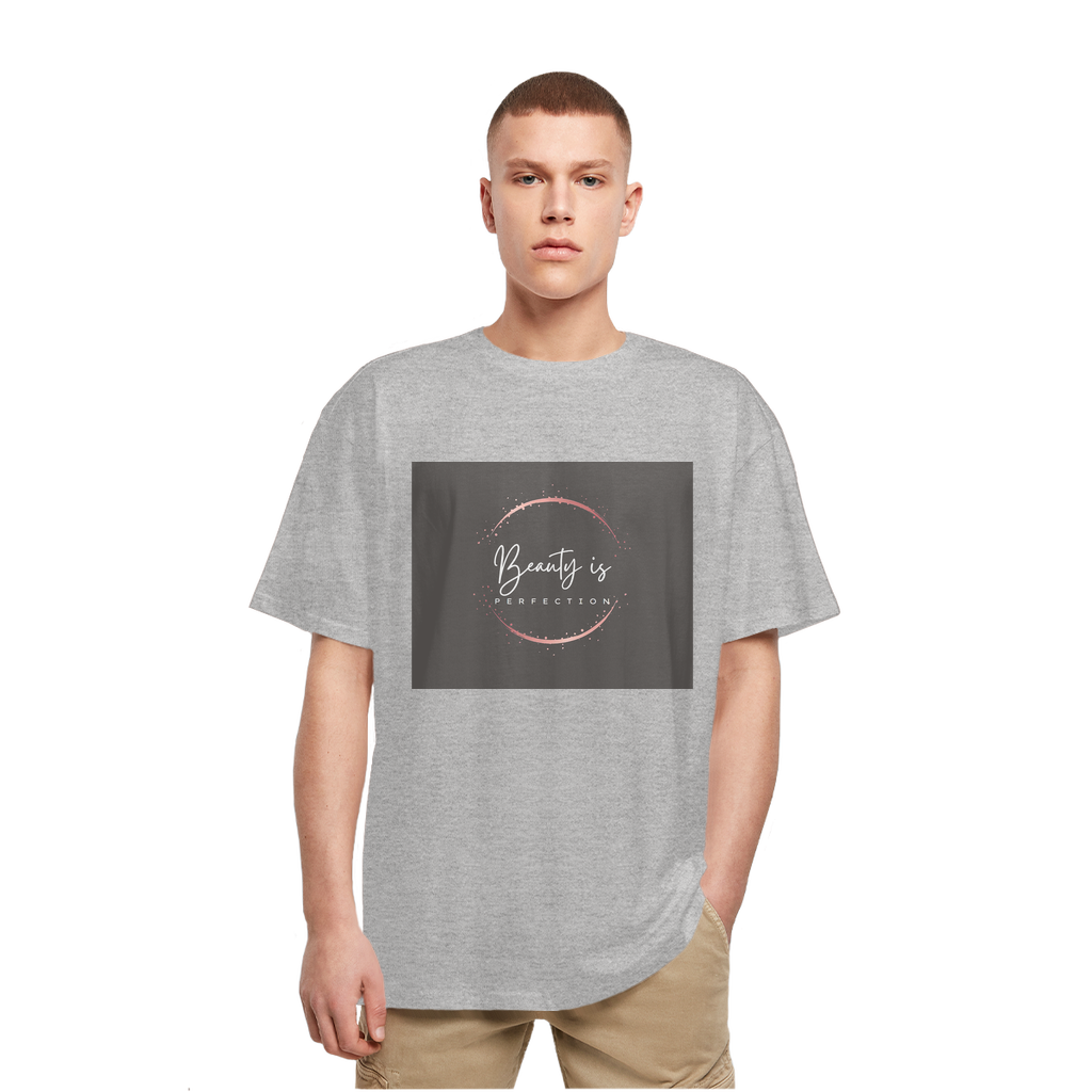 Beauty is Perfection Heavy Oversized T-Shirt in a casual setting, showcasing its relaxed fit and soft cotton fabric.