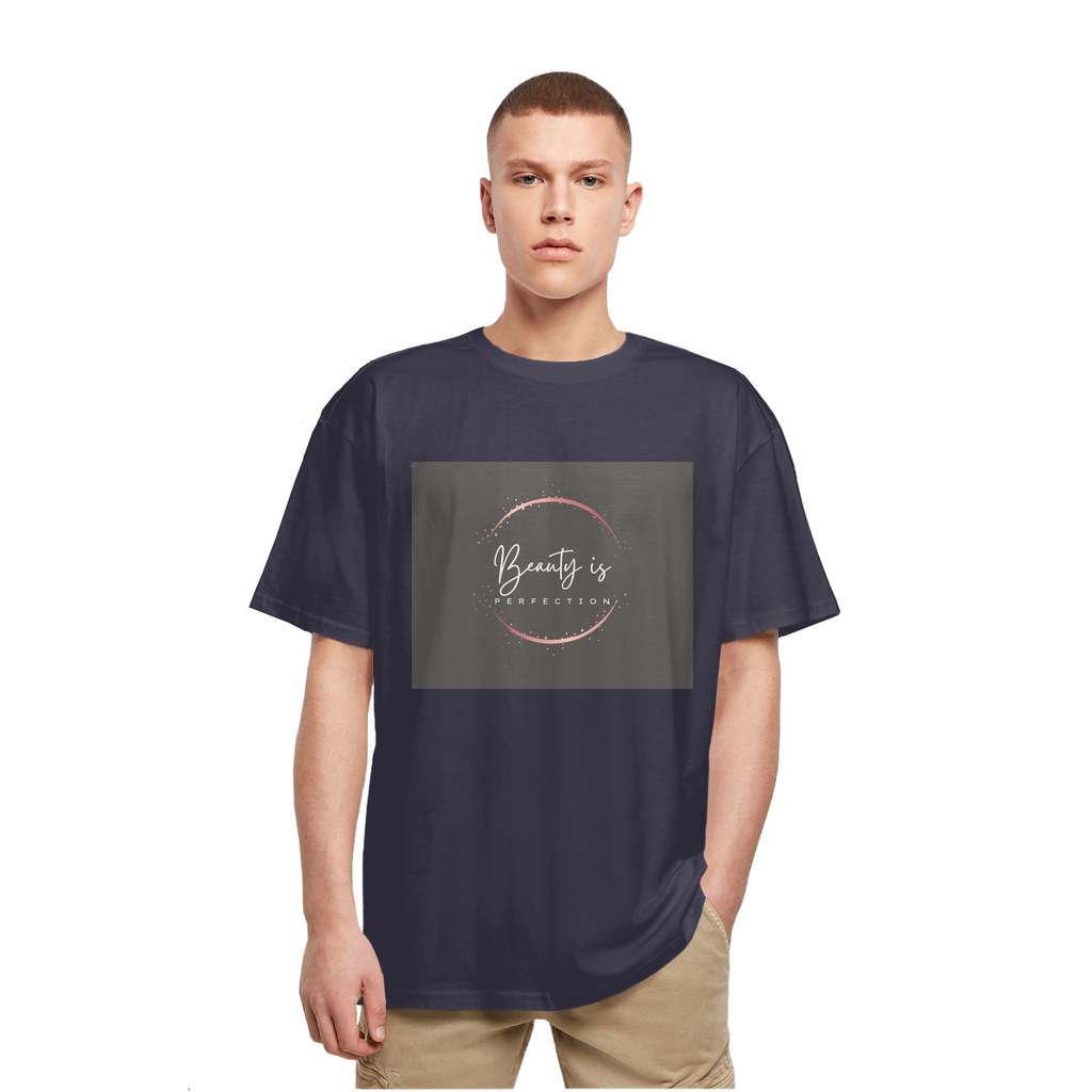 Beauty is Perfection Heavy Oversized T-Shirt in a casual setting, showcasing its relaxed fit and soft cotton fabric.