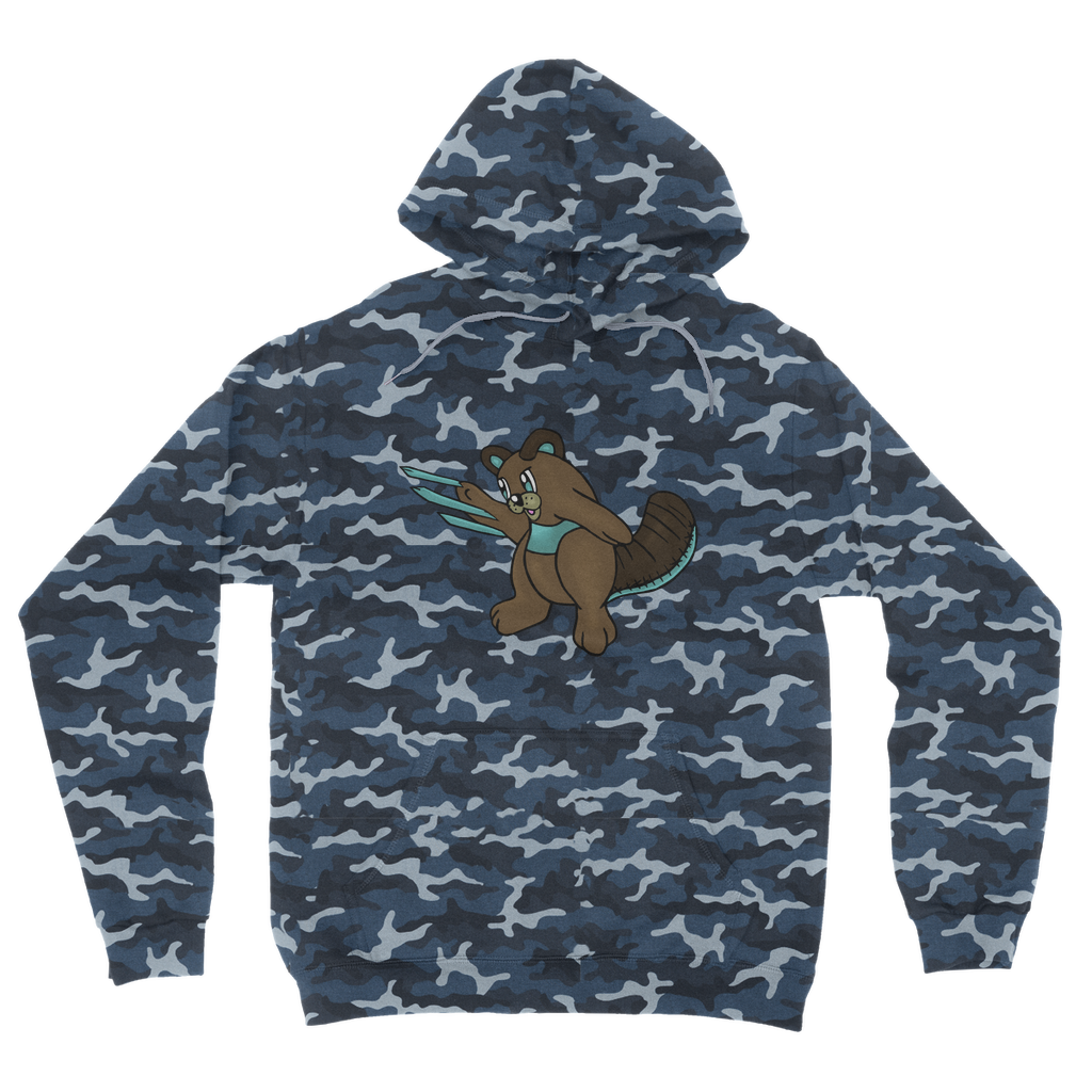 Beaveice Camouflage Adult Hoodie featuring a classic camo print, double fabric hood, and kangaroo pouch pocket.