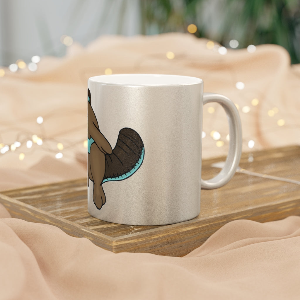 Beaveice Metallic Mug in Silver and Gold, showcasing a sleek ceramic design with a C-handle, perfect for personalized coffee experiences.