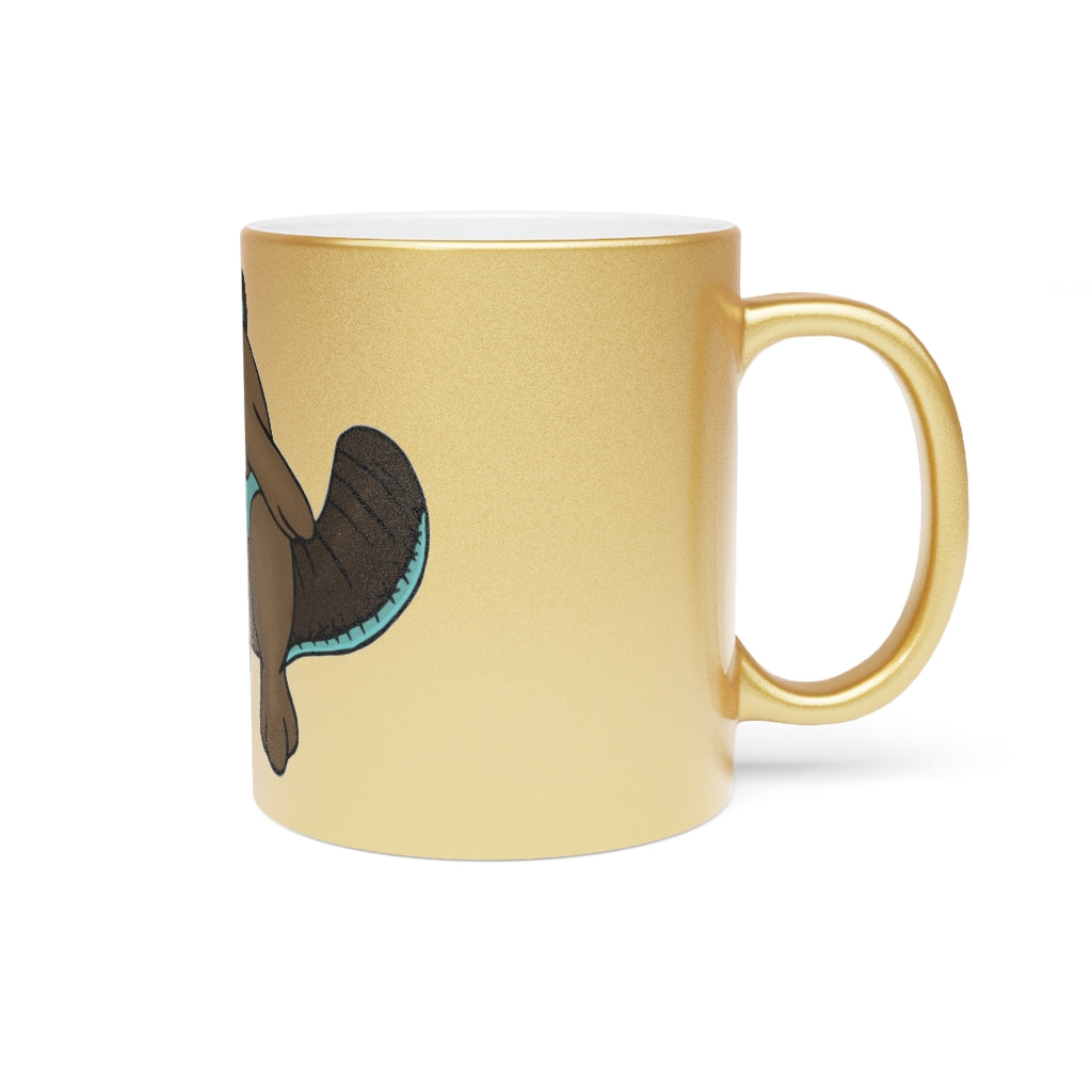 Beaveice Metallic Mug in Silver and Gold, showcasing a sleek ceramic design with a C-handle, perfect for personalized coffee experiences.