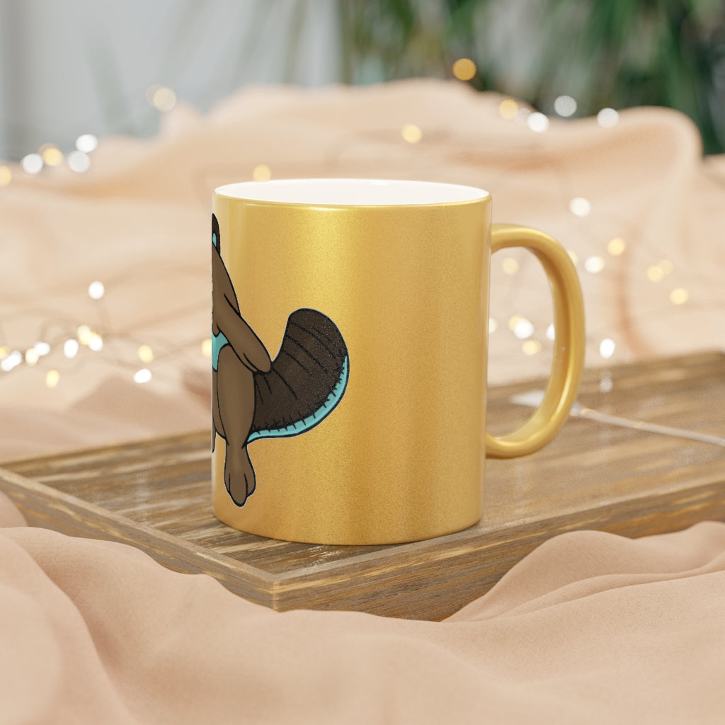 Beaveice Metallic Mug in Silver and Gold, showcasing a sleek ceramic design with a C-handle, perfect for personalized coffee experiences.