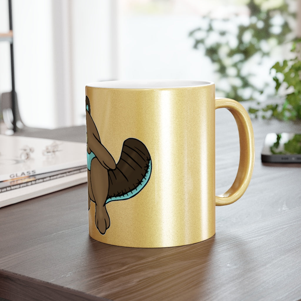 Beaveice Metallic Mug in Silver and Gold, showcasing a sleek ceramic design with a C-handle, perfect for personalized coffee experiences.