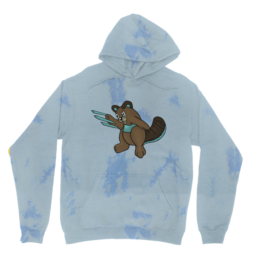 Beaveice Tie Dye Hoodie featuring a unique tie-dye pattern, double fabric hood, and front pouch pocket, made from soft brushed back fleece.