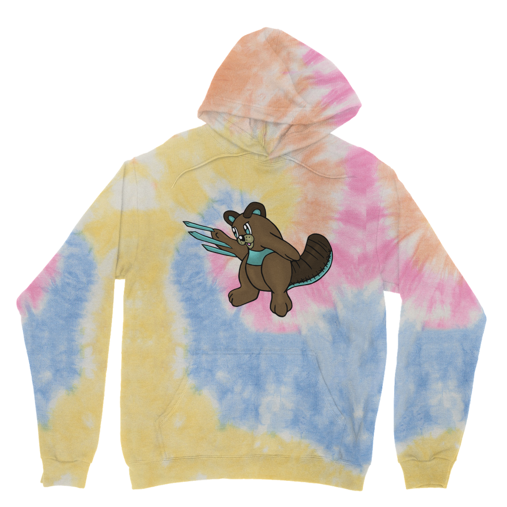 Beaveice Tie Dye Hoodie featuring a unique tie-dye pattern, double fabric hood, and front pouch pocket, made from soft brushed back fleece.