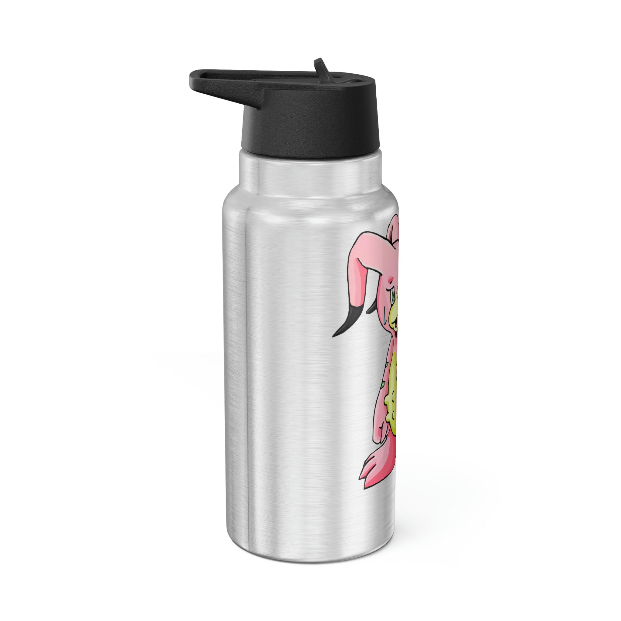 Bebow Gator Tumbler in stainless steel with a black plastic cap and straw, showcasing a customizable design.