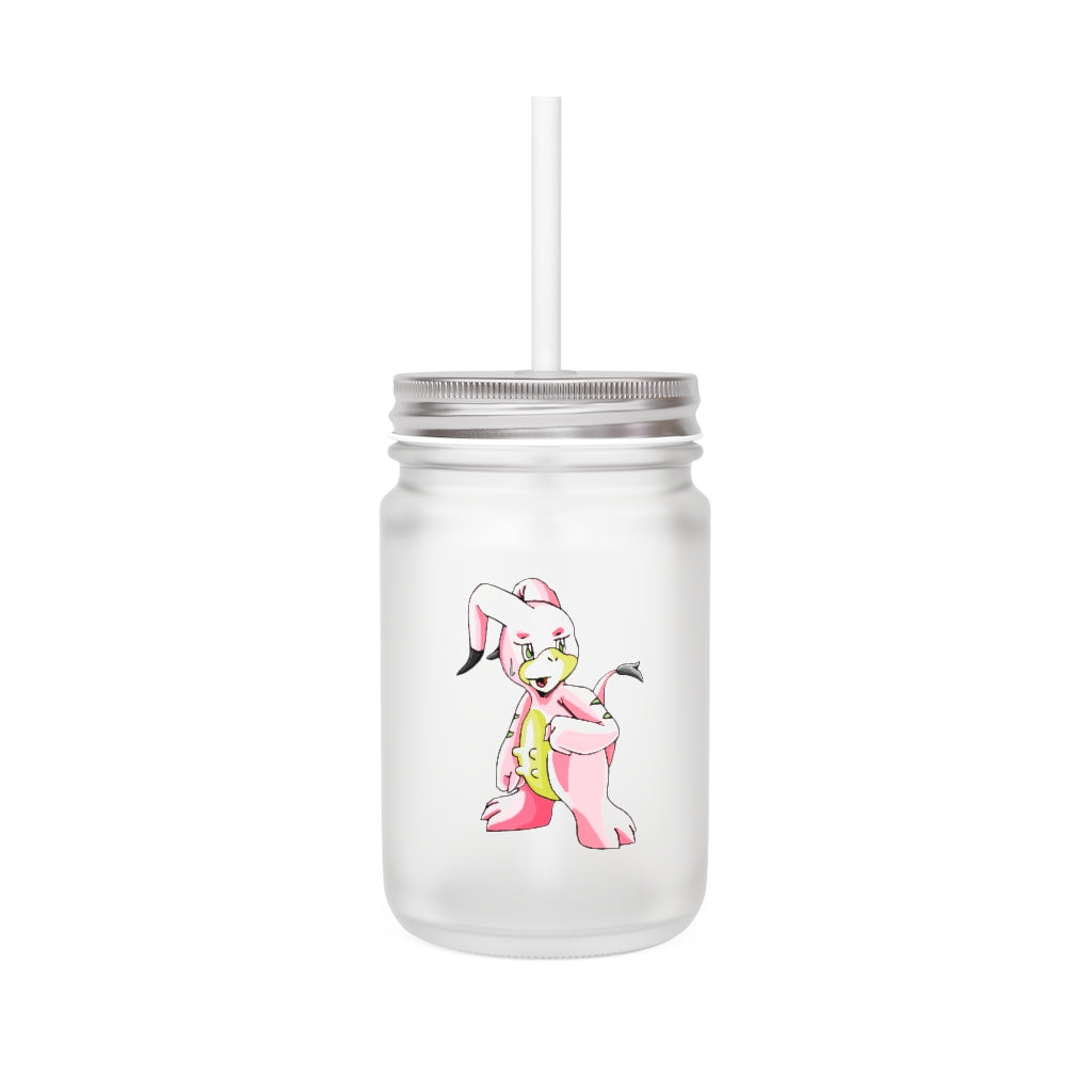 A stylish Bebow Mason Jar made of frosted glass, featuring a straw and lid, perfect for personalized drinks.