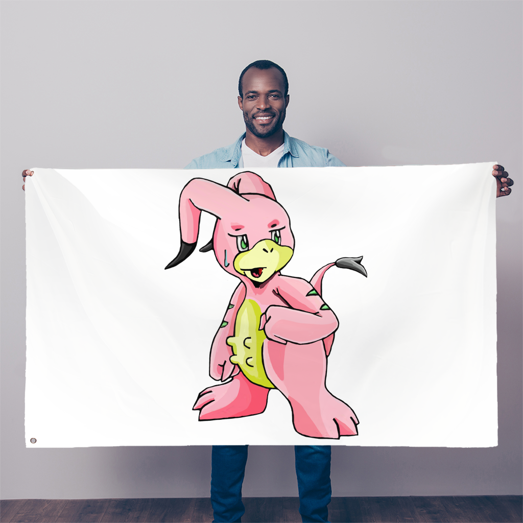 Bebow Sublimation Flag measuring 5FT x 3FT, made of durable polyester fabric with vibrant colors and double-stitched edges, featuring two eyelets for easy hanging.