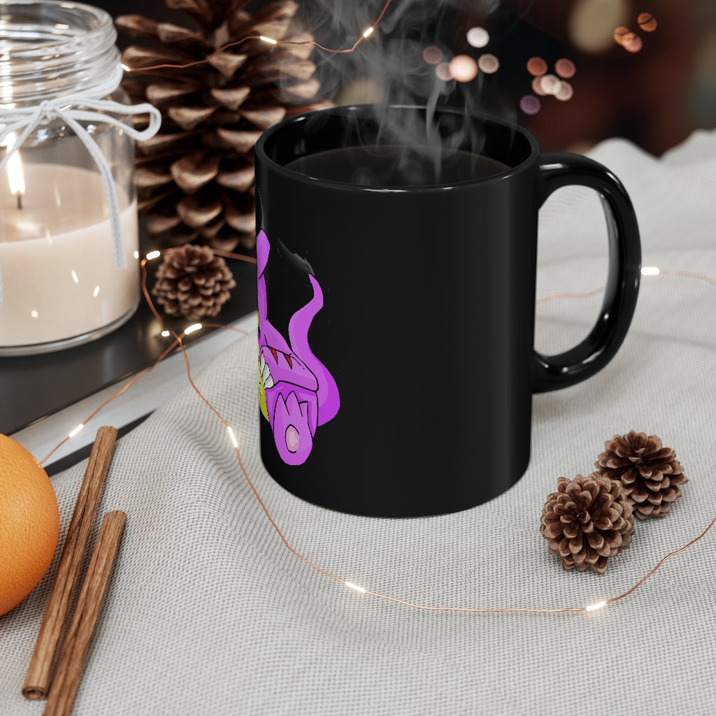 Beboxu 11oz black ceramic mug with a C-handle, ideal for coffee, tea, or hot chocolate, featuring customizable designs.