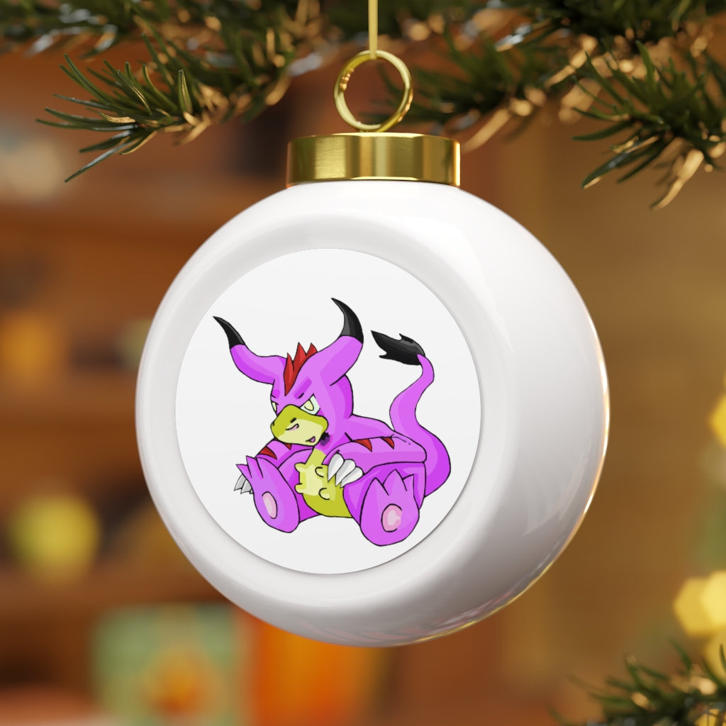 Beboxu Christmas Ball Ornament with glossy finish and gold ribbon, featuring a vintage design and customizable metal insert.