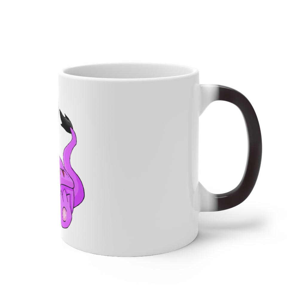 Beboxu Color Changing Mug displaying vibrant colors when filled with hot liquid, featuring a white ceramic design and a comfortable C-handle.