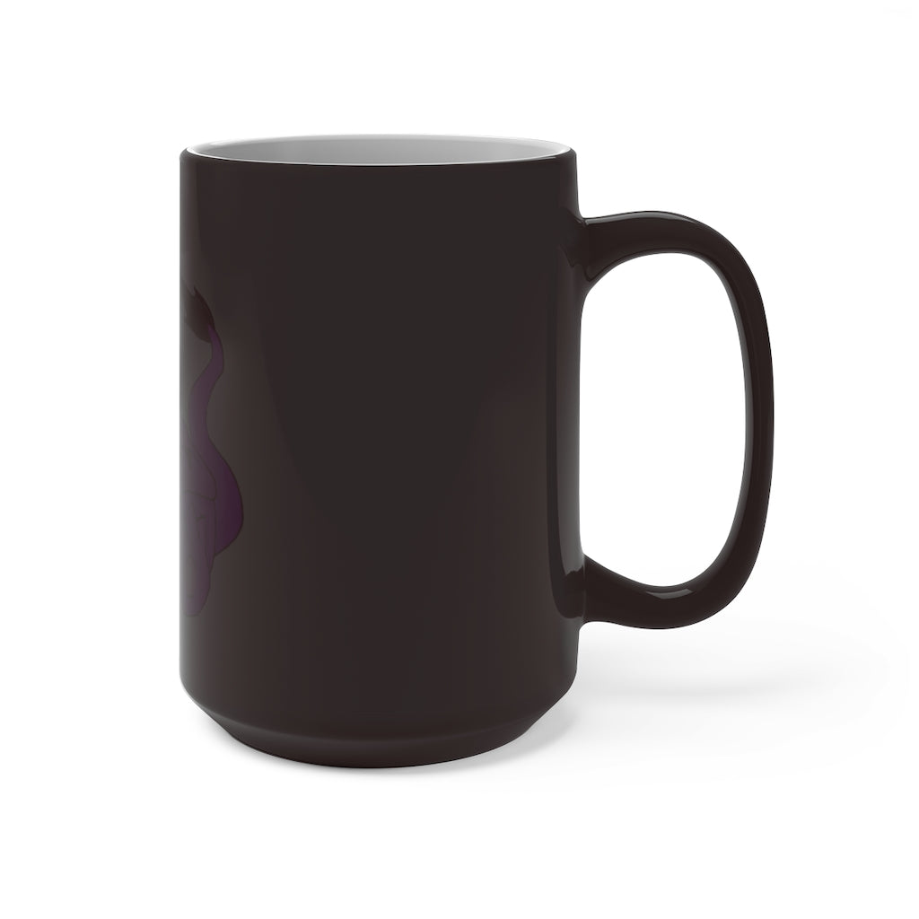 Beboxu Color Changing Mug displaying vibrant colors when filled with hot liquid, featuring a white ceramic design and a comfortable C-handle.