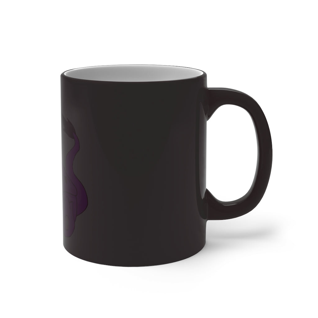 Beboxu Color Changing Mug displaying vibrant colors when filled with hot liquid, featuring a white ceramic design and a comfortable C-handle.