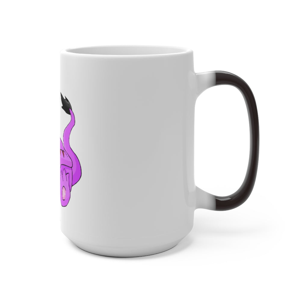 Beboxu Color Changing Mug displaying vibrant colors when filled with hot liquid, featuring a white ceramic design and a comfortable C-handle.