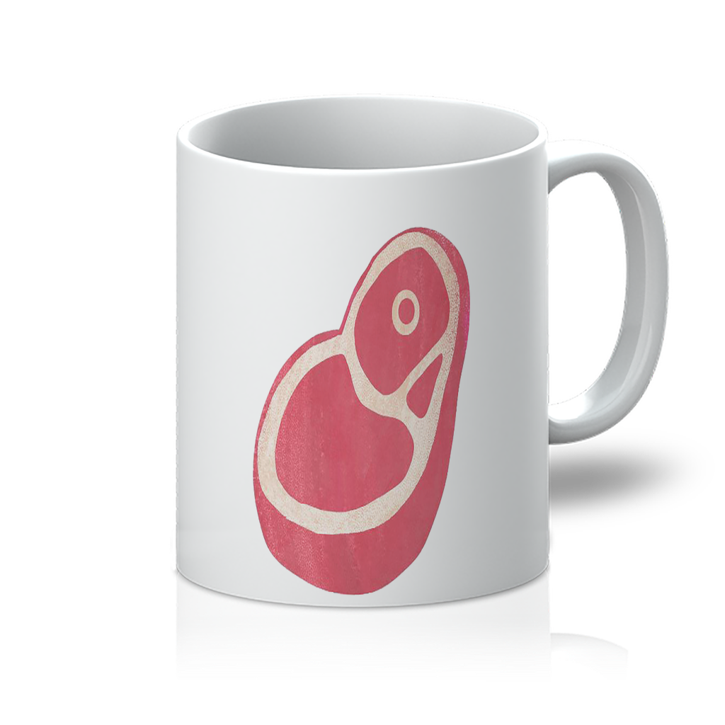 A pristine white 11oz mug with a glossy finish, showcasing vibrant sublimated designs, perfect for coffee or tea.