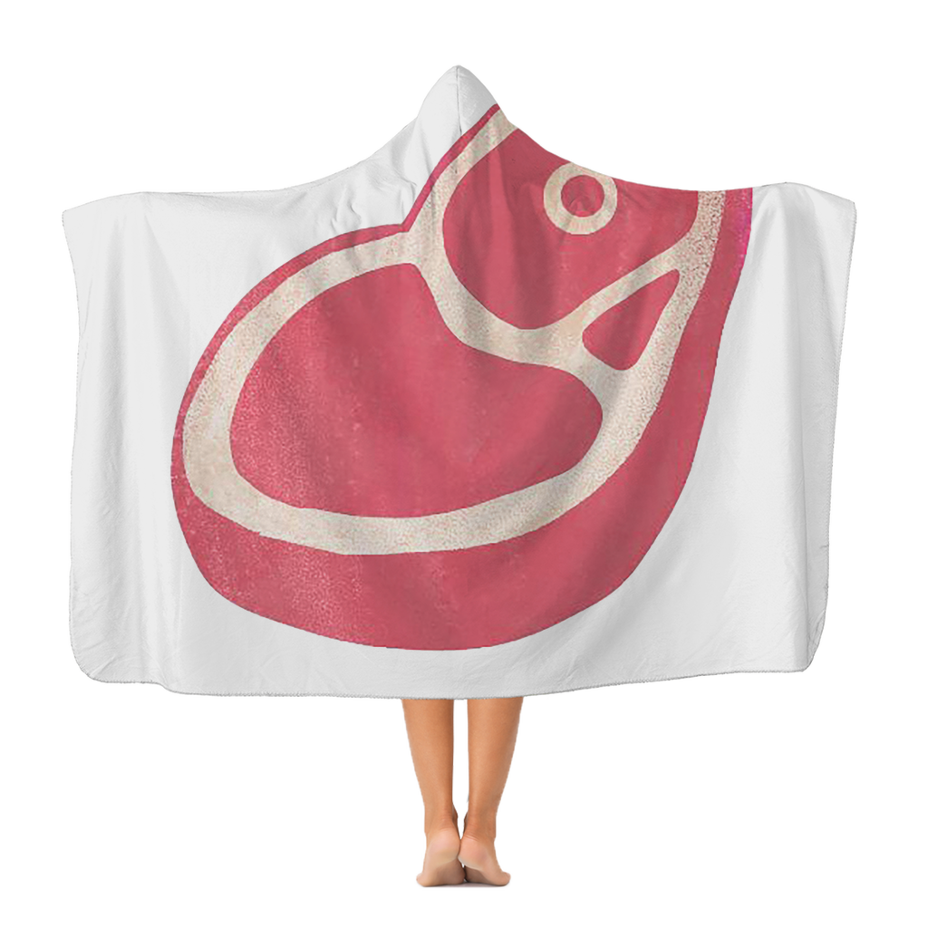 Beef Classic Adult Hooded Blanket in soft polar fleece with integrated hood, showcasing vibrant designs and white back.