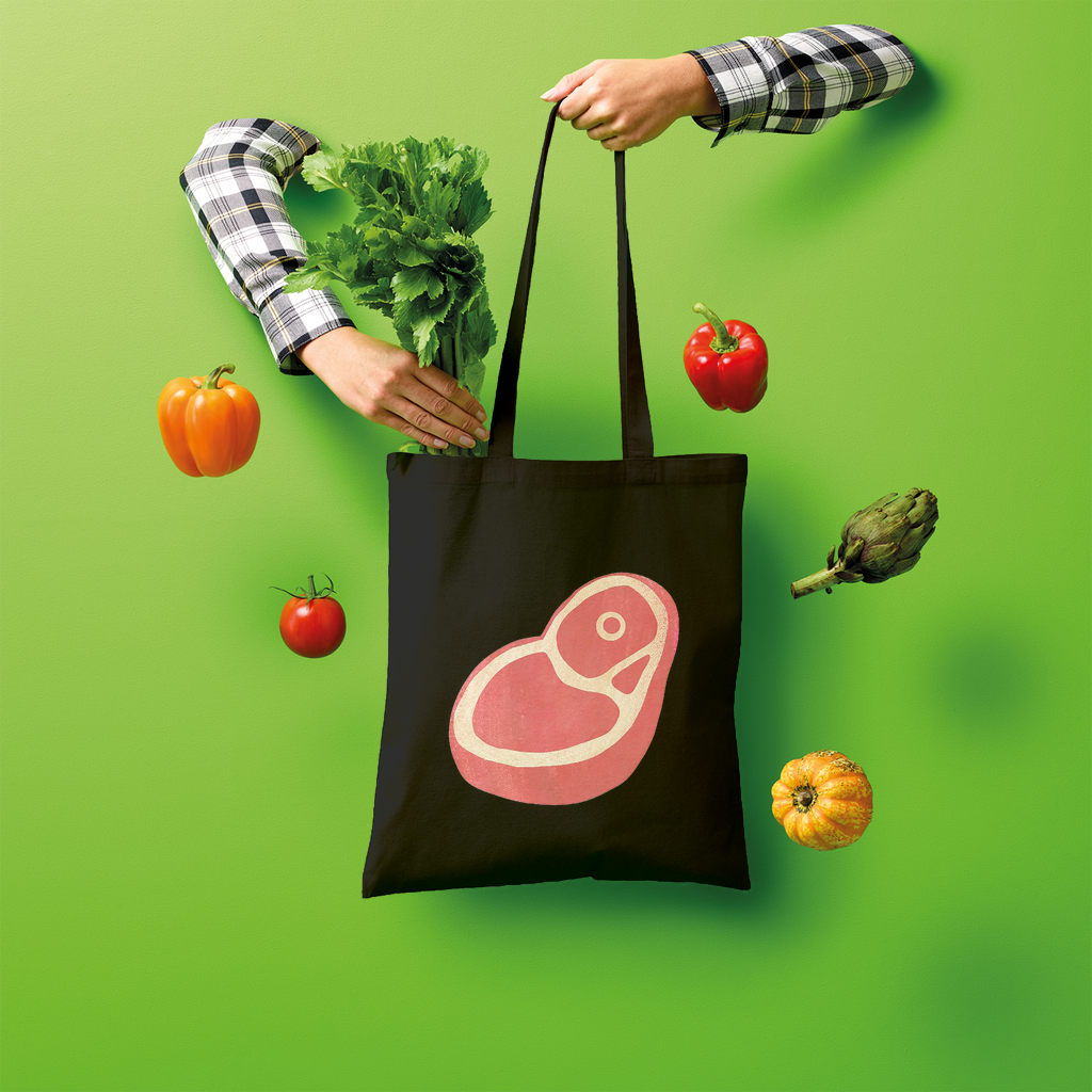 Beef Shopper Tote Bag made of 100% cotton, featuring a spacious design and comfortable shoulder straps, perfect for eco-friendly shopping.