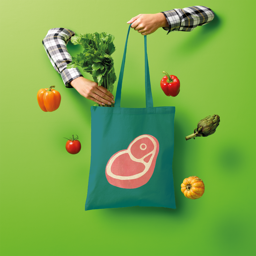 Beef Shopper Tote Bag made of 100% cotton, featuring a spacious design and comfortable shoulder straps, perfect for eco-friendly shopping.