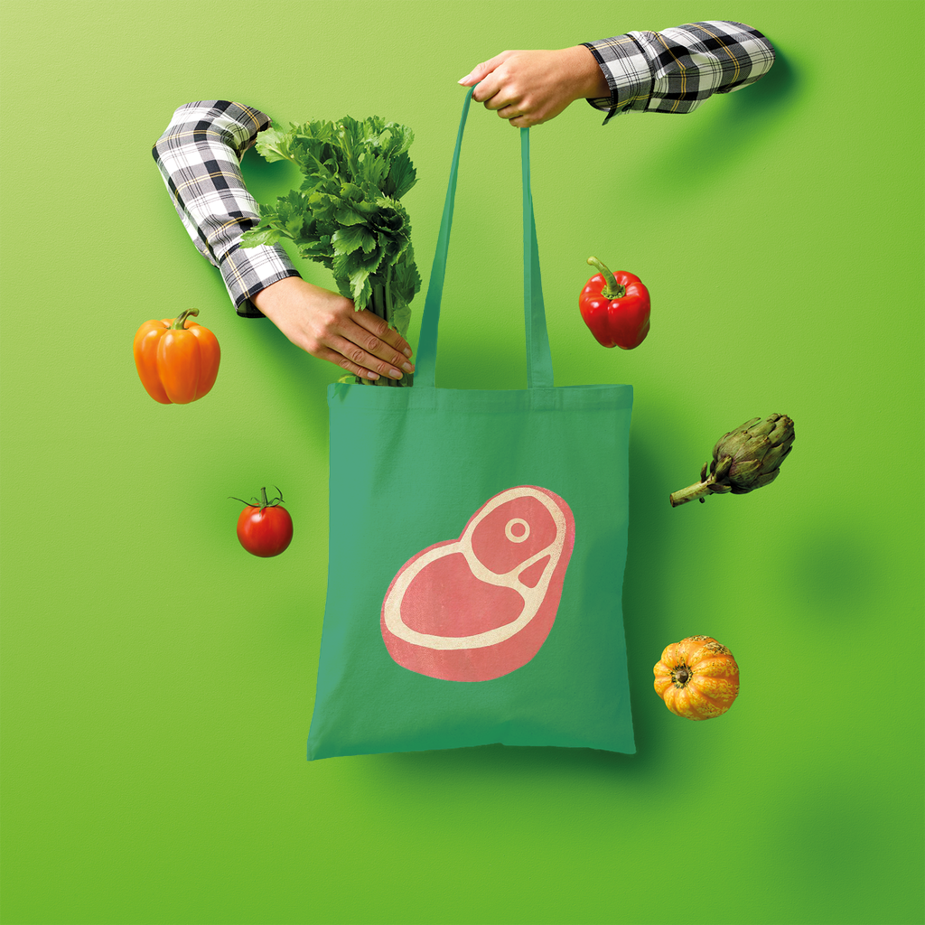 Beef Shopper Tote Bag made of 100% cotton, featuring a spacious design and comfortable shoulder straps, perfect for eco-friendly shopping.