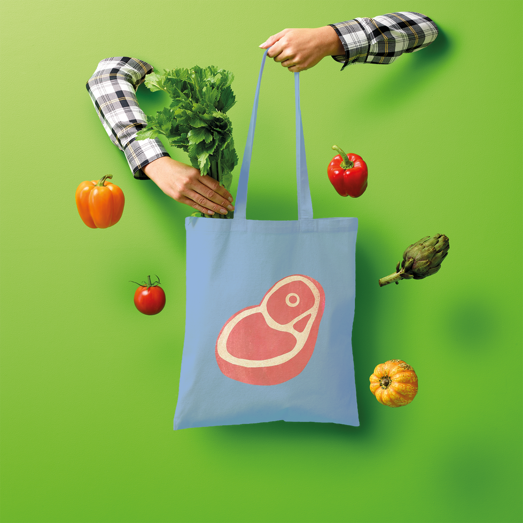 Beef Shopper Tote Bag made of 100% cotton, featuring a spacious design and comfortable shoulder straps, perfect for eco-friendly shopping.